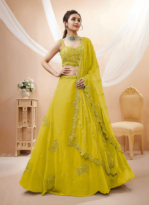 Yellow Embroidered Georgette Lehenga Choli