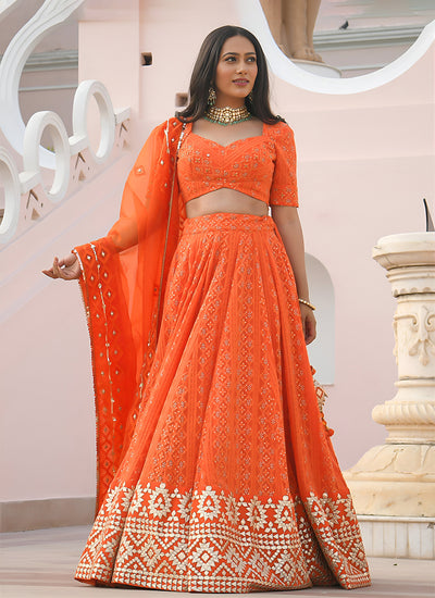 Orange Embroidery Lehenga Choli