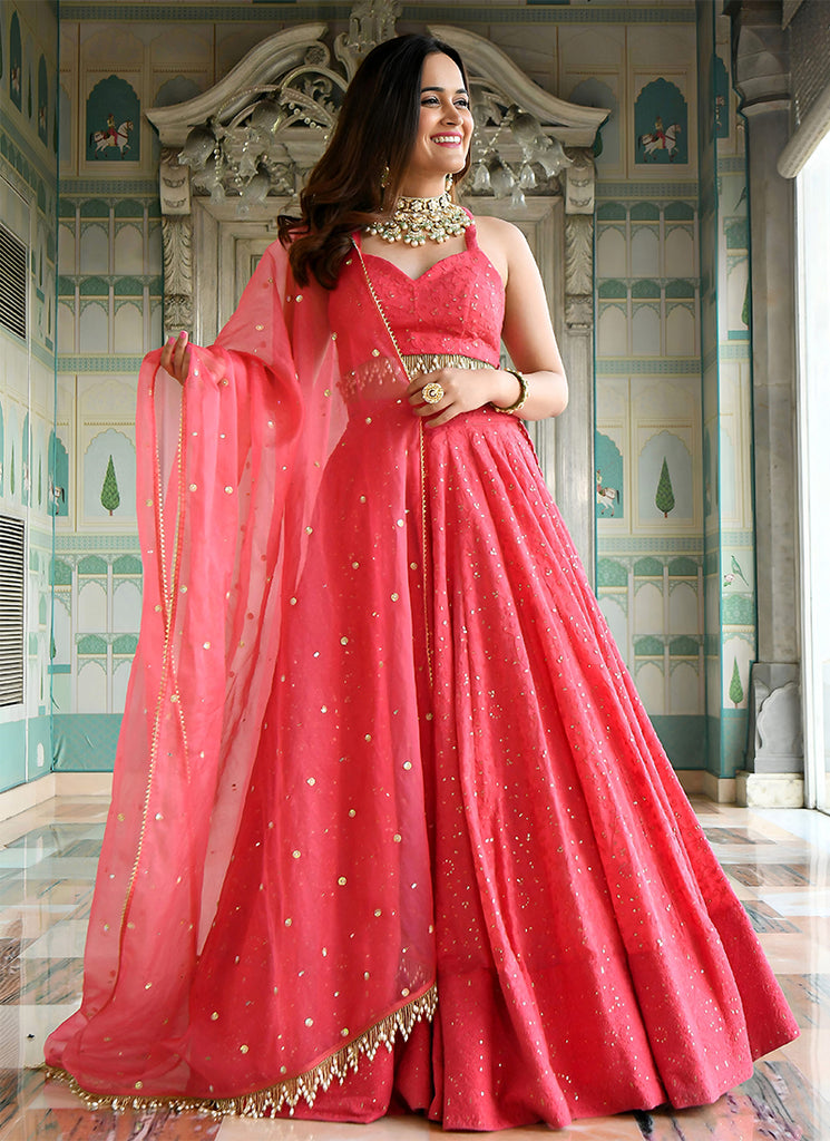 Pink Embroidered Wedding Lehenga Choli