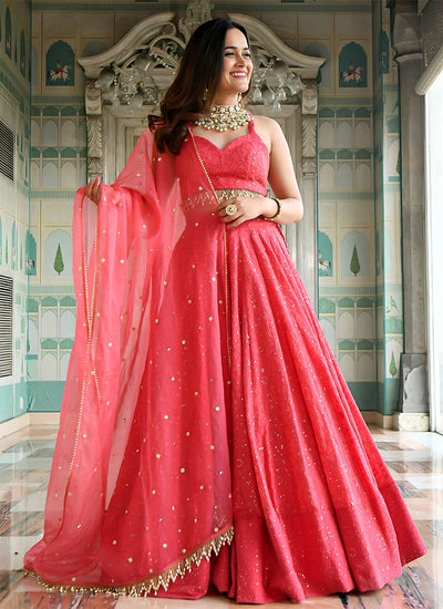 Pink Embroidered Wedding Lehenga Choli