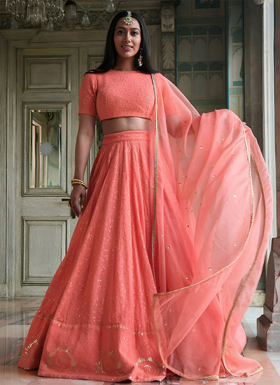 Peach Embroidered Wedding Lehenga Choli