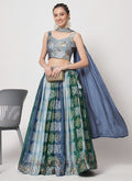 Blue Sequence Embroidery Digital Printed Lehenga Choli