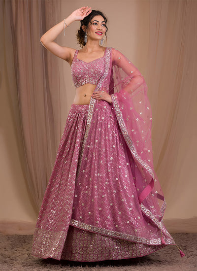 Pink Embroidery Wedding Lehenga Choli