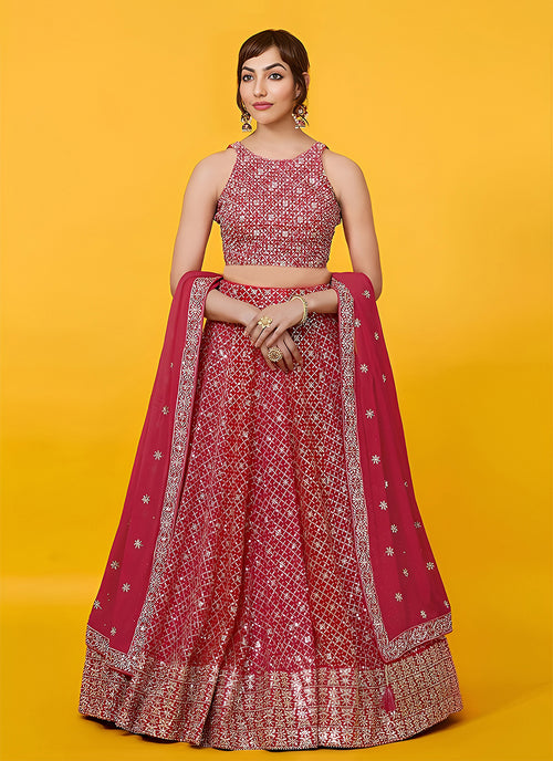 Red Embroidery Wedding Lehenga Choli