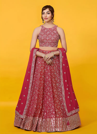 Red Embroidery Wedding Lehenga Choli