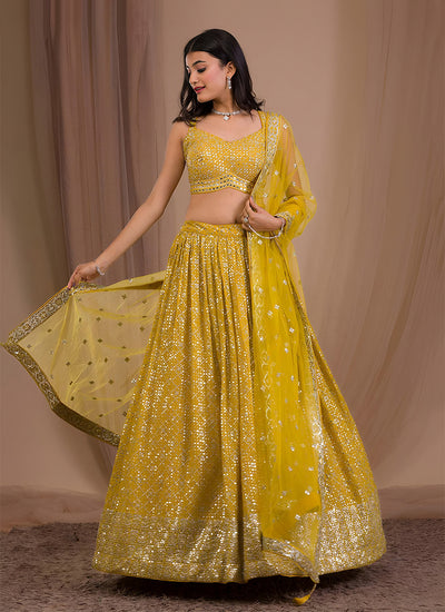 Yellow Embroidered Traditional Lehenga Choli