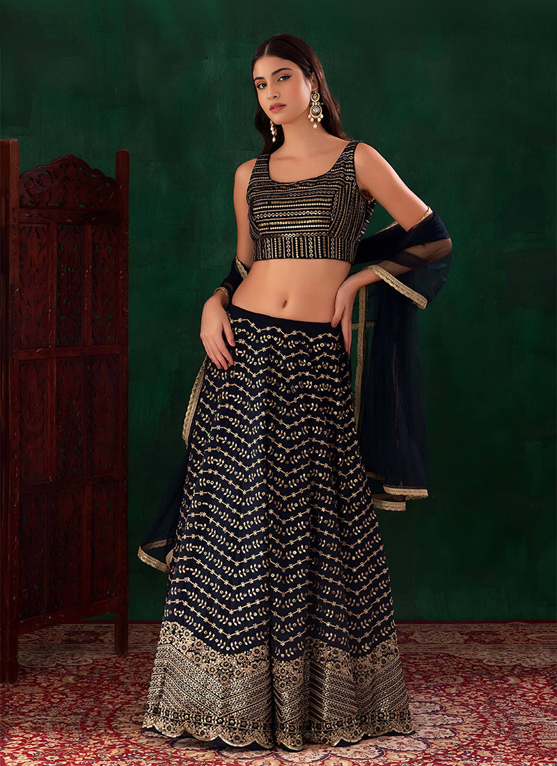 Blue Embroidered Traditional Lehenga Choli