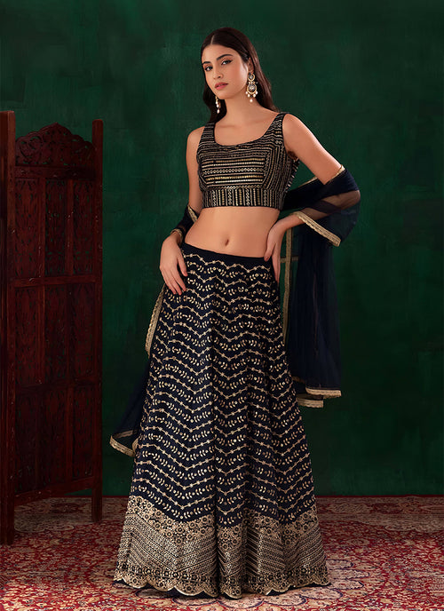 Blue Embroidered Traditional Lehenga Choli