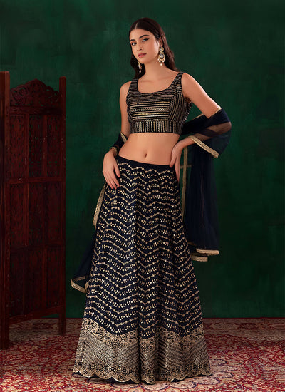 Blue Embroidered Traditional Lehenga Choli