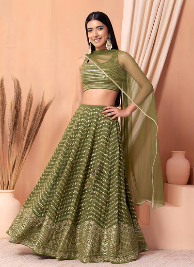 Green Embroidered Traditional Lehenga Choli