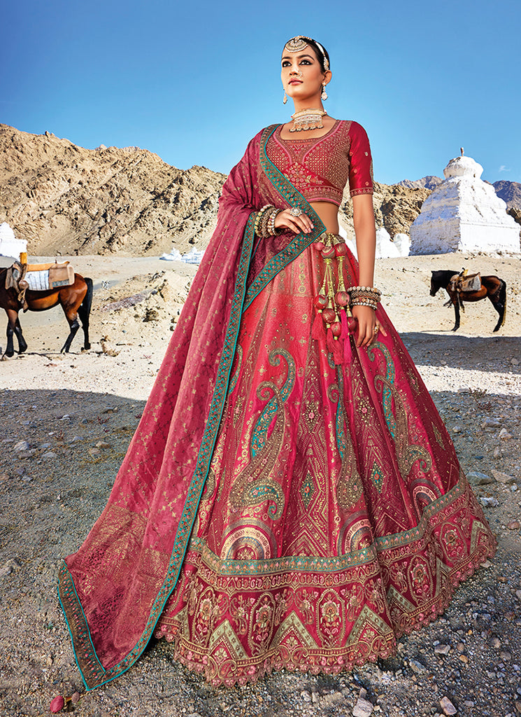 Rustic Red Embroidery Wedding Lehenga Choli