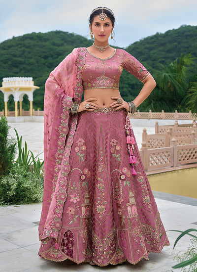 Blush Pink Floral Embroidered Bridal Lehenga Choli