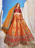 Orange And Red Embroidery Wedding Lehenga Choli