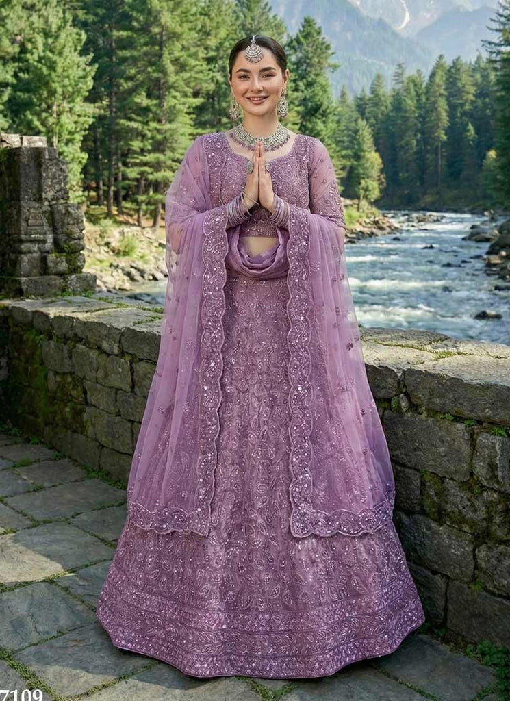 Lavender Embroidered Wedding Lehenga Choli