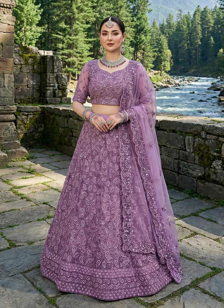 Lavender Embroidered Wedding Lehenga Choli