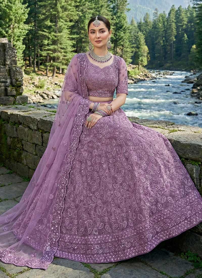 Lavender Embroidered Wedding Lehenga Choli