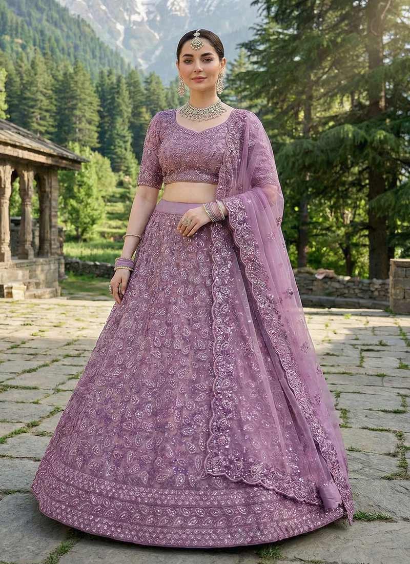 Lavender Embroidered Wedding Lehenga Choli