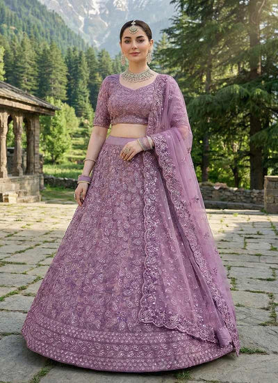 Lavender Embroidered Wedding Lehenga Choli