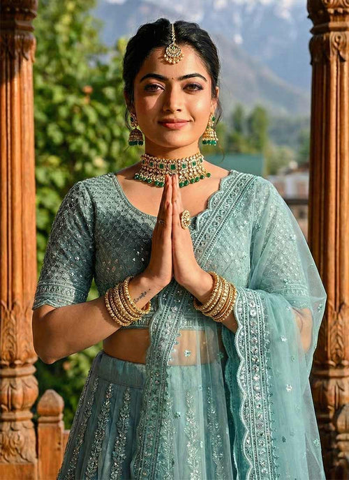 Sea Green Embroidery Wedding Lehenga Choli