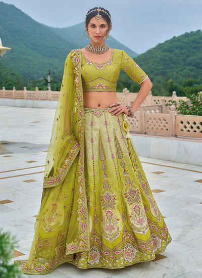 Liril Green Floral Embroidered Bridal Lehenga Choli