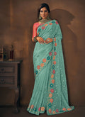 Blue Sequence Embroidery Wedding Saree