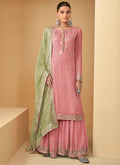 Pink And Green Sequence Embroidery Georgette Gharara Suit