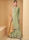 Green And Yellow Sequence Embroidery Georgette Gharara Suit