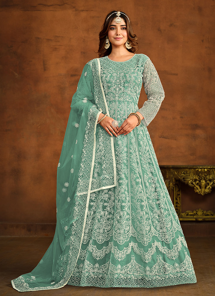 Sea Green Embroidery Traditional Anarkali Gown s Sea Green Embroidery Traditional Anarkali Gown s