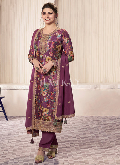 Deep Purple Printed Pakistani Suit
