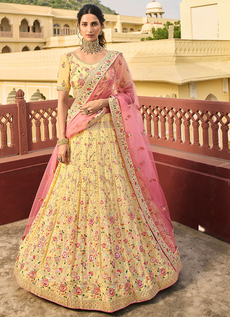 Engagement Lehenga Choli Shop Yellow And Pink Multi Embroidered
