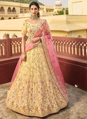 Yellow And Pink Multi Embroidered Designer Lehenga Choli
