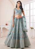 Blue Sequence Embroidery Wedding Lehenga Choli