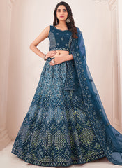 Royal Blue Sequence Embroidery Wedding Lehenga Choli
