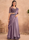 Lavender Appliqué And Sequence Embroidery Lehenga Saree