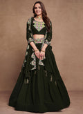 Dark Green Thread And Sequence Embroidery Wedding Lehenga Choli