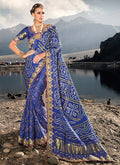 Royal Blue Multi Embroidery Bhandhej Satin Silk Saree