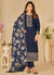 Blue Embroidery Traditional Pant Style Suit