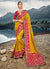 Yellow And Red Multi Embroidery Bhandhej Satin Silk Saree