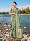 Sea Green Embroidery Banarasi Silk Saree