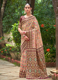 Maroon Multicolored Ikat Printed Patola Silk Saree