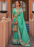 Sea Green Multi Digital Printed Fancy Floral Silk Saree