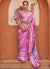 Pink Multi Digital Printed Fancy Floral Silk Saree