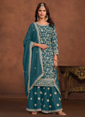 Turquoise Traditional Georgette Gharara Suit