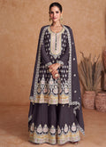 Deep Mauve Multi Embroidery Wedding Gharara Style Suit
