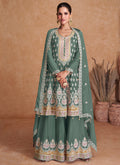 Green Multi Embroidery Wedding Gharara Style Suit