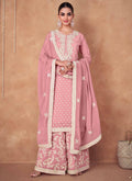 Pink Golden Embroidery Wedding Gharara Style Suit