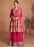Pink Designer Embroidery Wedding Gharara Suit