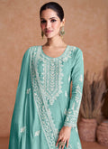 Teal Blue Thread Work Embroidery Gharara Style Suit In USA