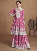 Pink Thread Work Embroidery Wedding Gharara Style Suit