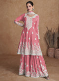 Light Pink Thread Work Embroidery Wedding Gharara Style Suit